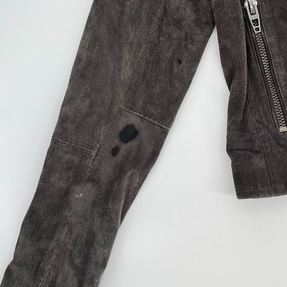 Blank NYC Womens Suede Cropped Moto Jacket Size S Dark Grey Biker No Belt FLAWS - Picture 11 of 14